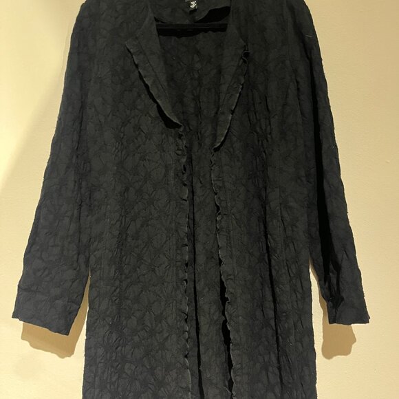 EILEEN FISHER 100% Wool Black Embossed Light Jacket - Picture 9 of 11